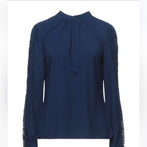 NWOT Brooks Brothers Midnight Blue Blouse with Lace detail on the sleeves 6